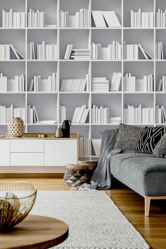 White Bookshelf Mural-Wall Mural-Eazywallz