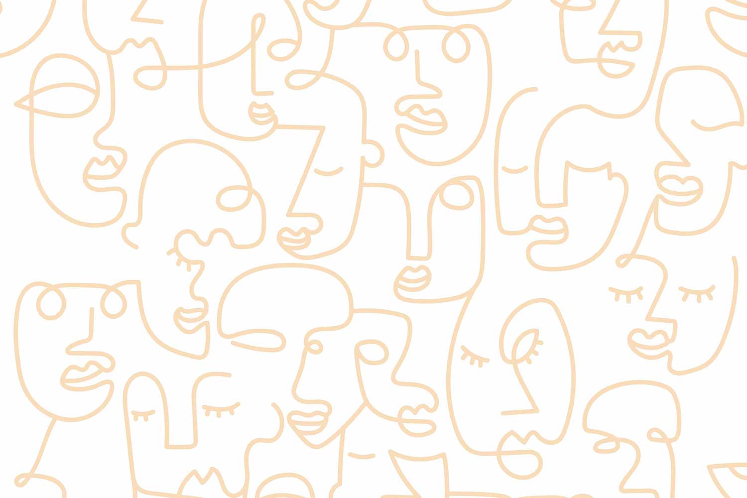 White Gold Abstract Line Faces Wall Mural-Wall Mural-Eazywallz