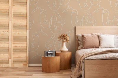 White Gold Abstract Twin Faces Wall Mural-Wall Mural-Eazywallz