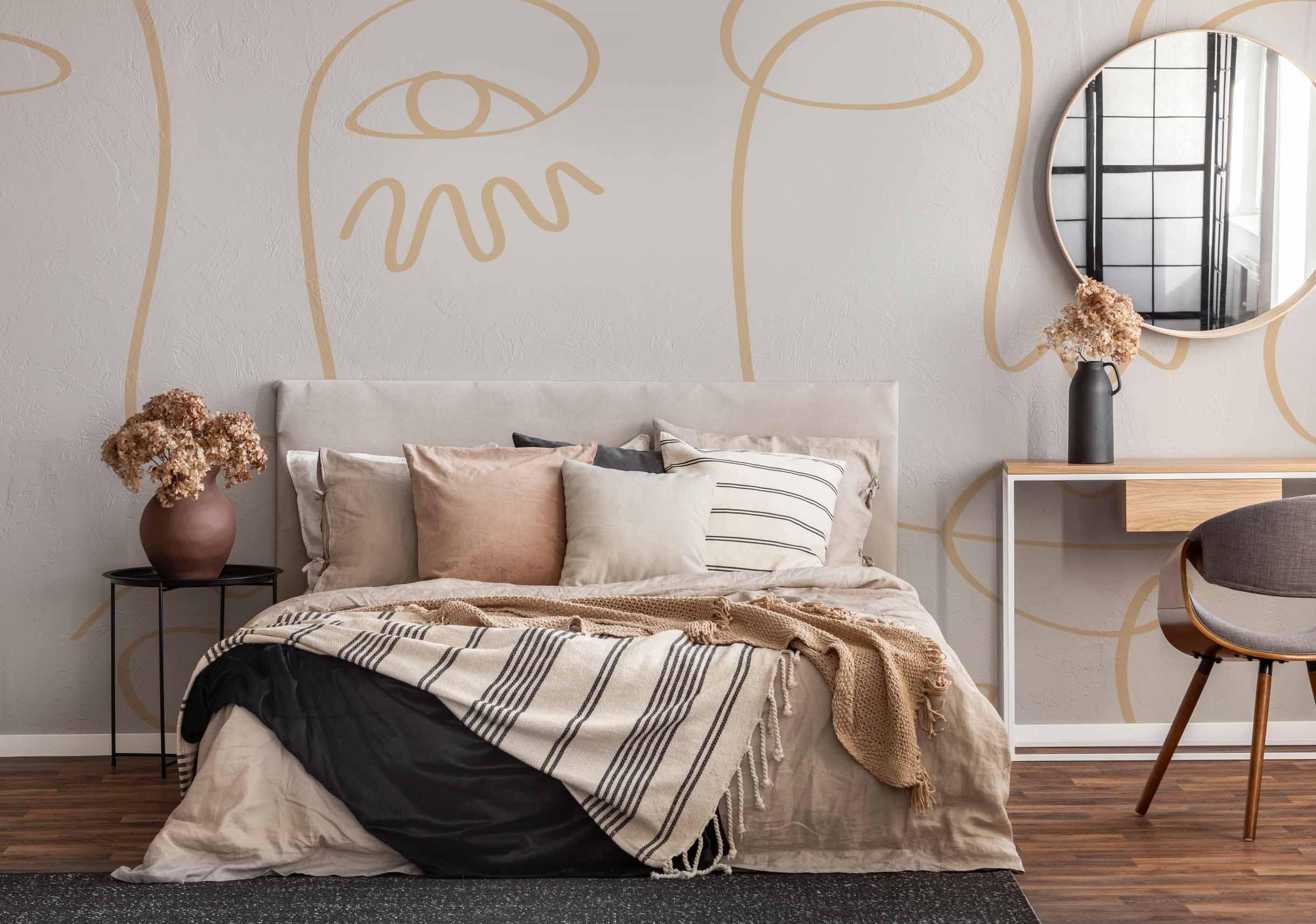 White Gold Minimal Abstract Faces Wall Mural-Wall Mural-Eazywallz