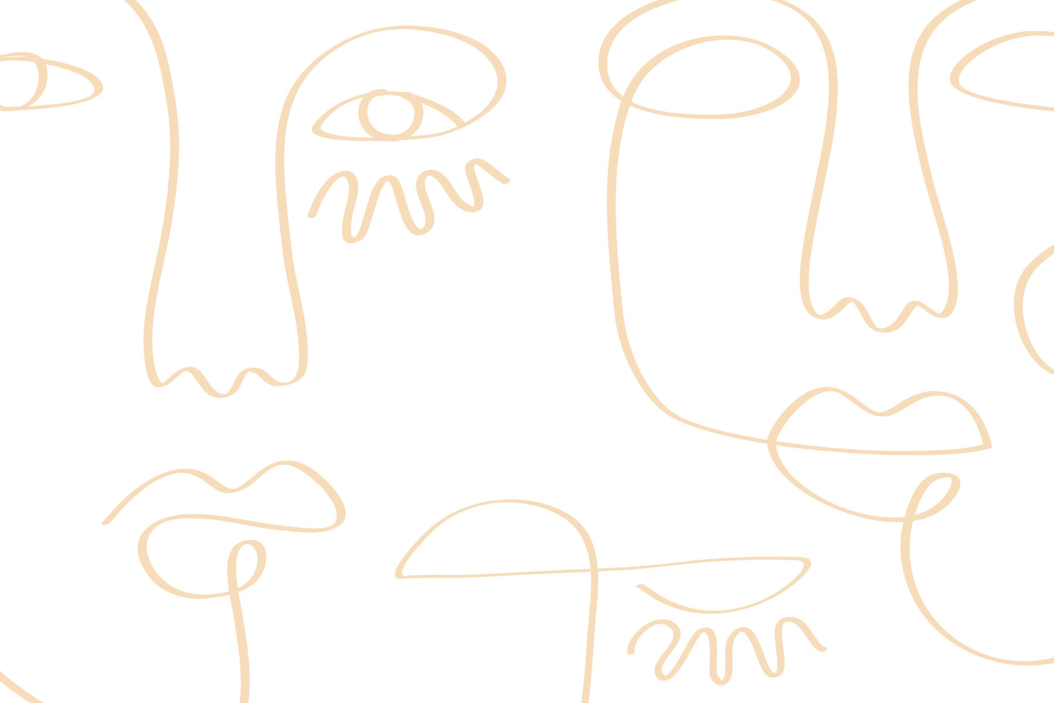 White Gold Minimal Abstract Faces Wall Mural-Wall Mural-Eazywallz