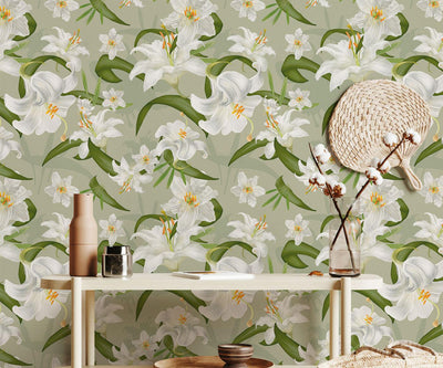 White Lilies Wallpaper #471-Repeat Pattern Wallpaper-Eazywallz
