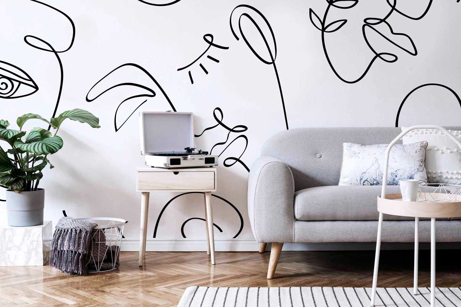 White Minimal Abstract Faces 2 Wall Mural-Wall Mural-Eazywallz