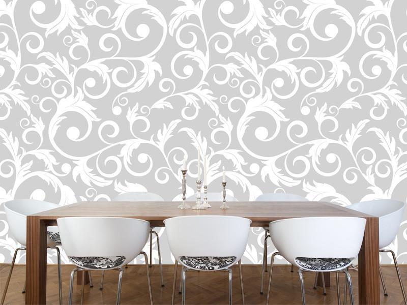 White abstract plants on a grey background Wall Mural-Wall Mural-Eazywallz
