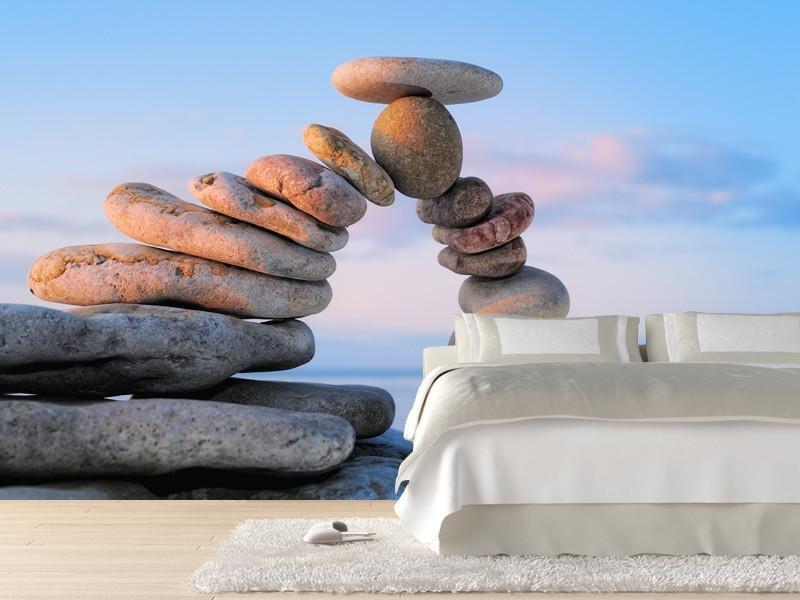 White pebbles on the shore at sunrise Wall Mural-Wall Mural-Eazywallz