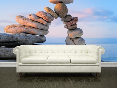 White pebbles on the shore at sunrise Wall Mural-Wall Mural-Eazywallz