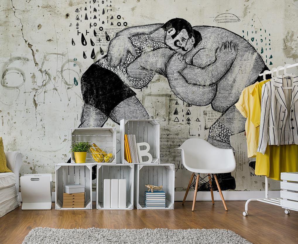 Wrestlers Graffiti Wall Mural-Wall Mural-Eazywallz