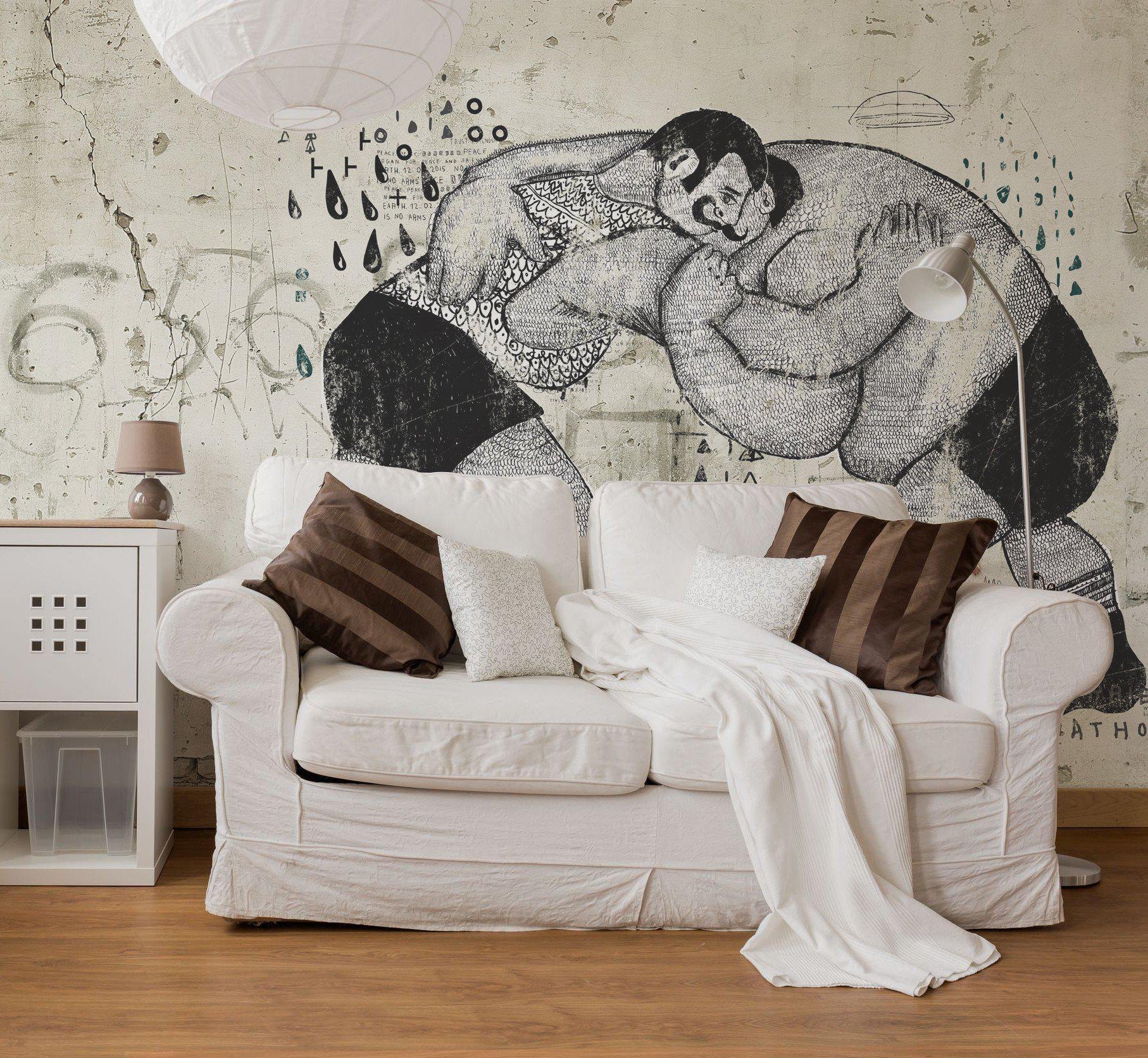 Wrestlers Graffiti Wall Mural-Wall Mural-Eazywallz