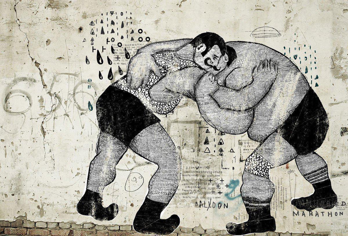 Wrestlers Graffiti Wall Mural-Wall Mural-Eazywallz