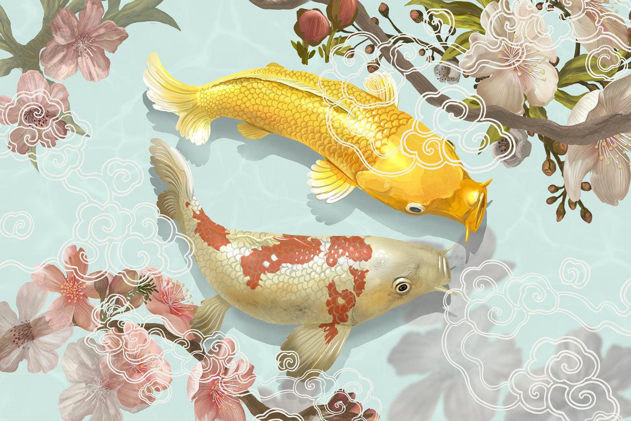 Yellow Japanese Koi Wall Mural-Wall Mural-Eazywallz