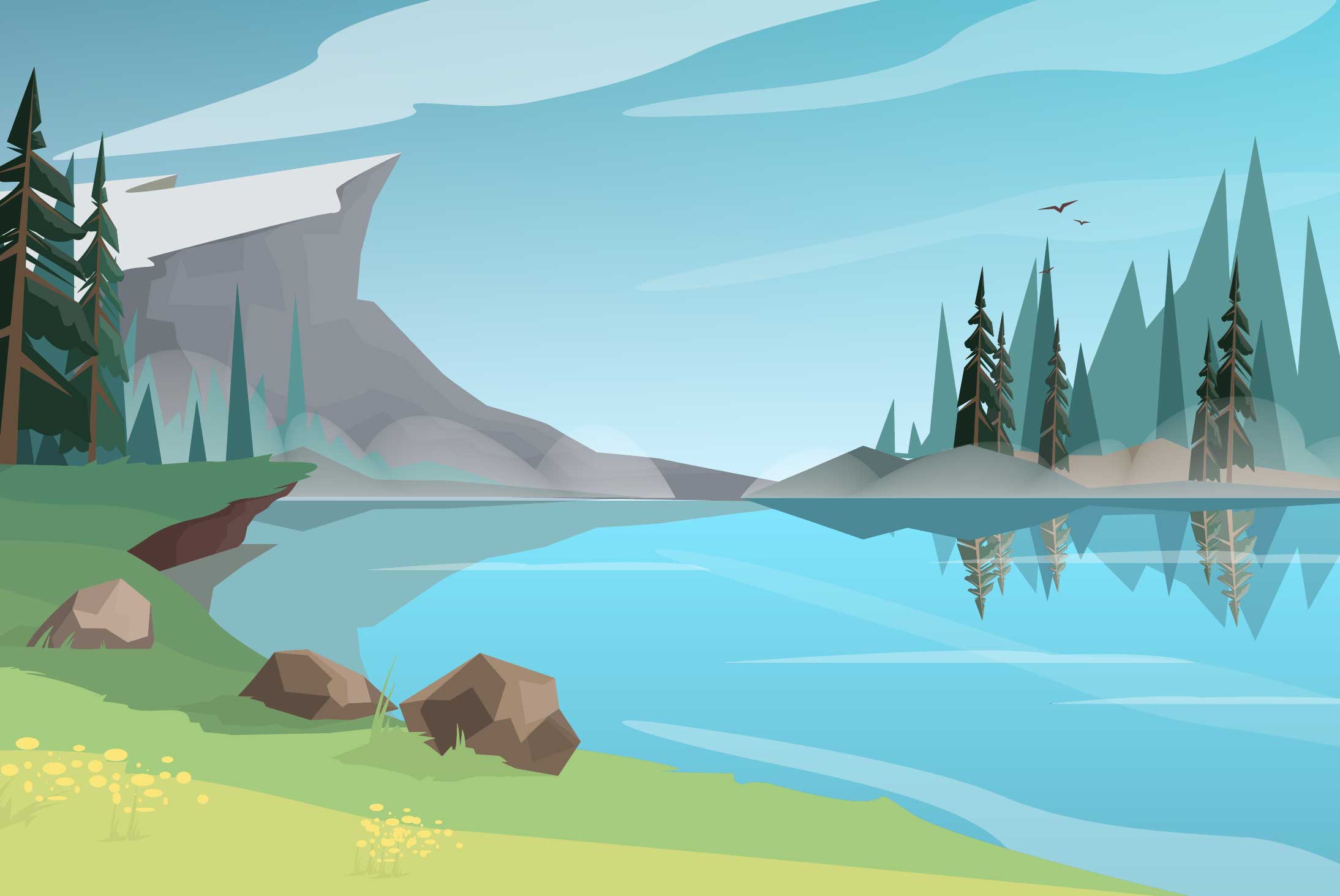 Yosemite Cartoon Landscape Wall Mural-Wall Mural-Eazywallz