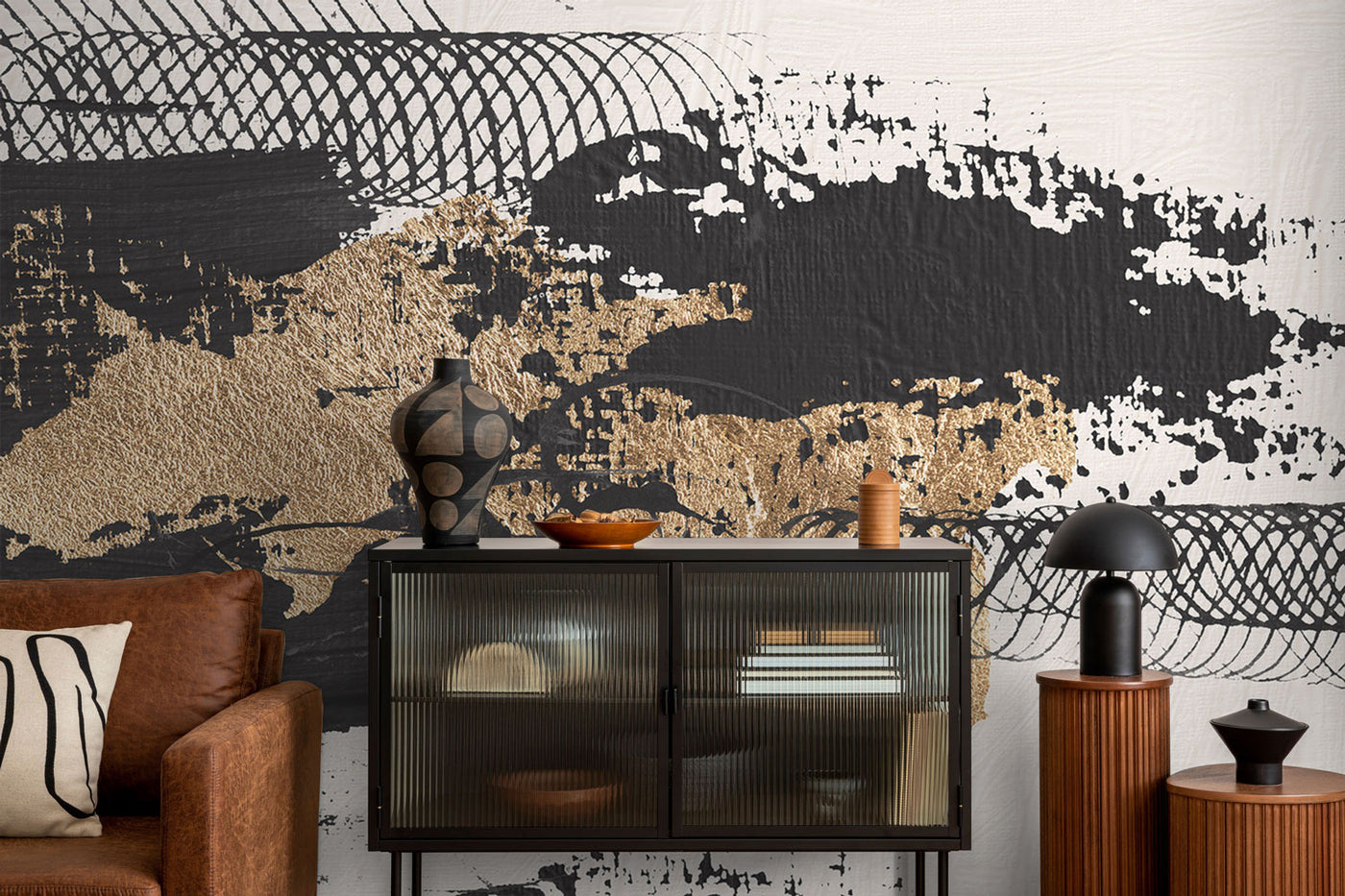 Abstract Ink Oil & Gold Wall Mural