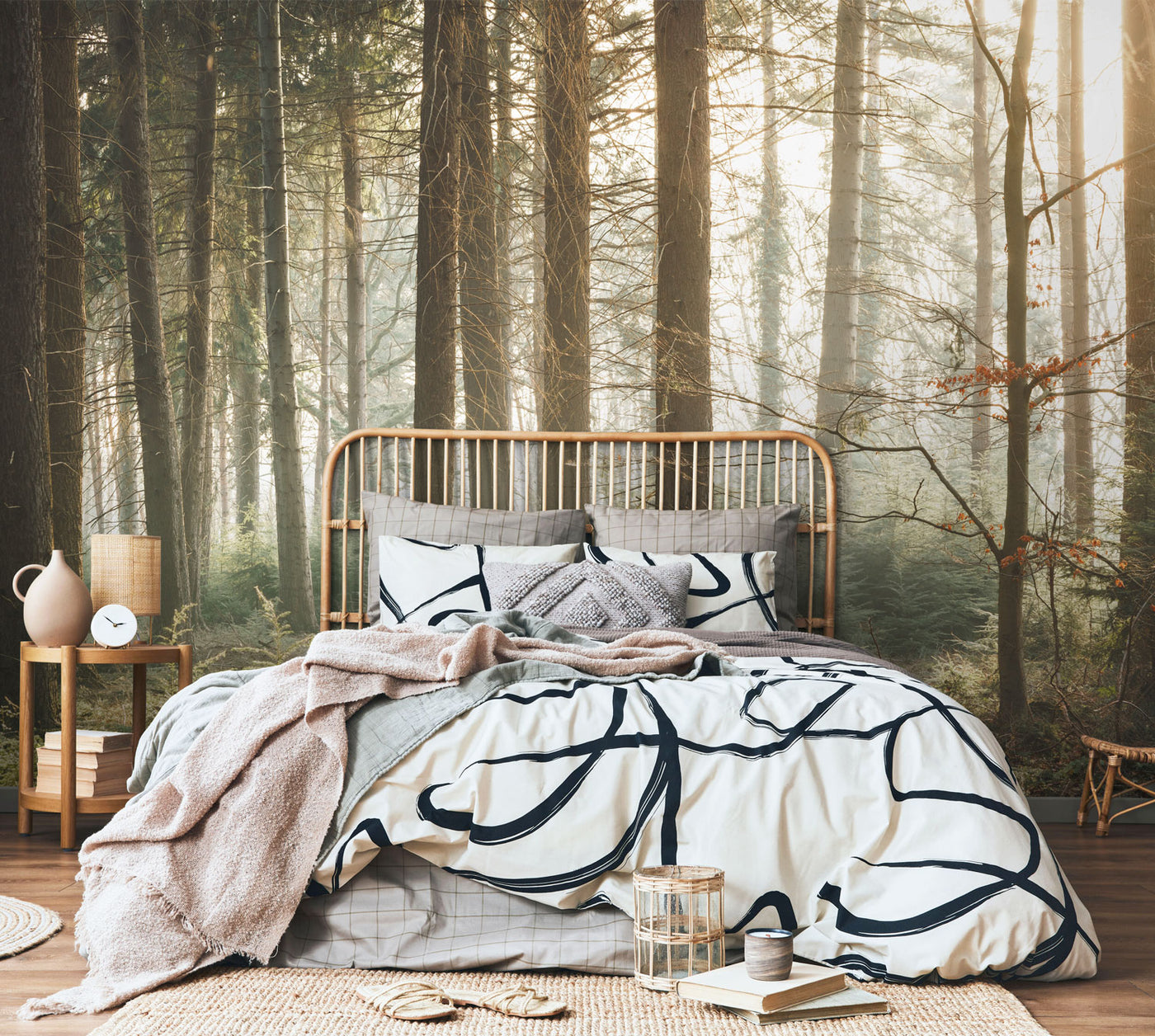 Early Morning Sun Light Forest Wall Mural